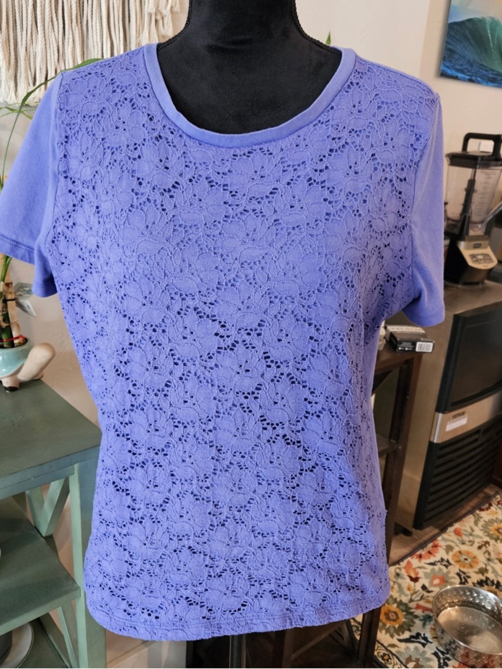 Basic Editions Lavender Short Sleeve Lace Front Tee